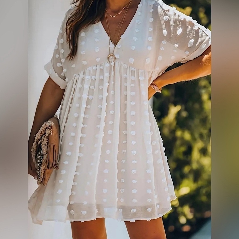 Swiss Dots Plus Size V Neck Dress